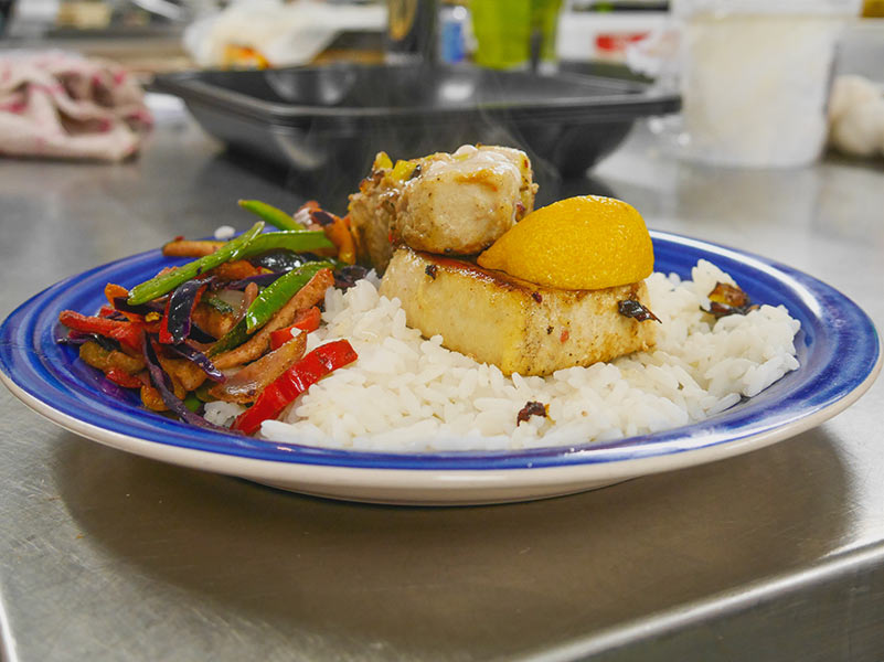 Plate of Tuna vegetables and rice